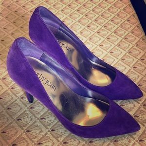 Purple suede pumps